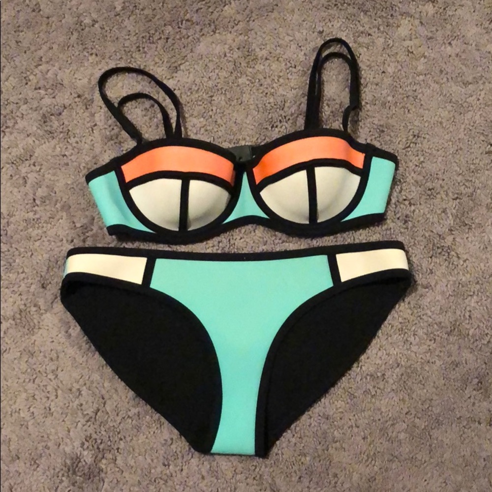 Teal and Orange Triangl Bikini